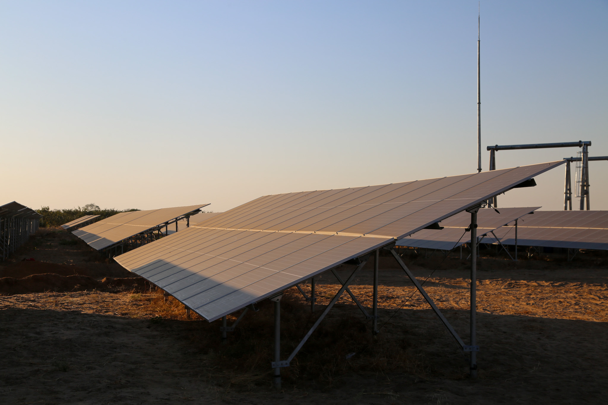 Victoria Falls Solar Park — ground-level array at dusk